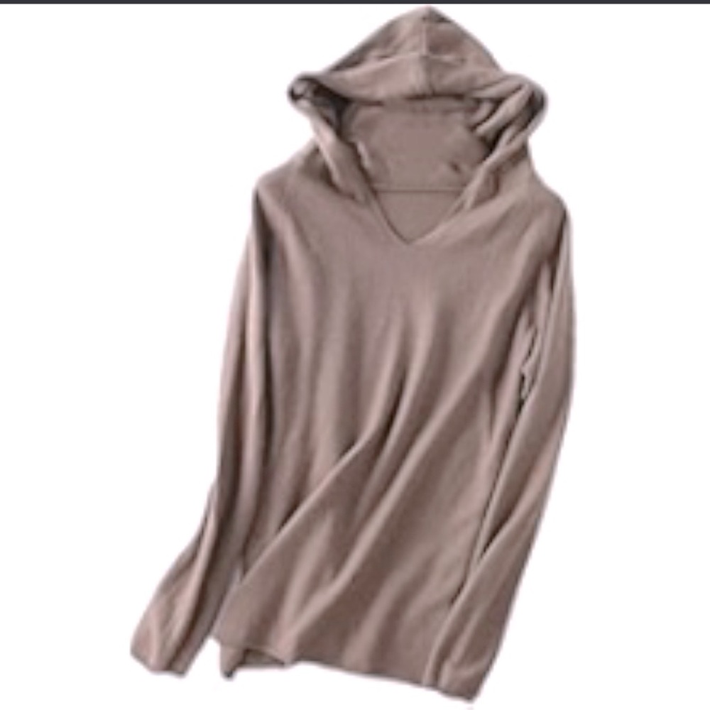 🌻 BOBEAU LIGHTWEIGHT LONG SLEEVE HOODIE V NECK AND TAUPE NUBBY FABRIC SIZE:S